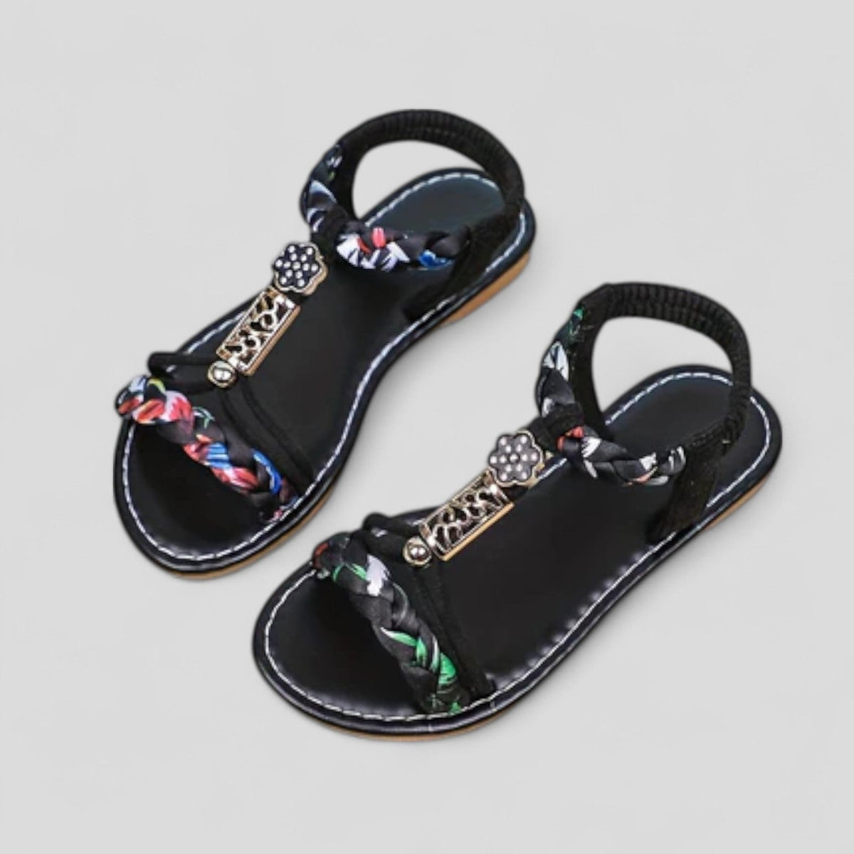 Isabel Braided Boho Sandals in Black