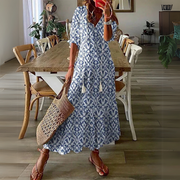 Isobel Tassel Tiered Dress in Dark Blue
