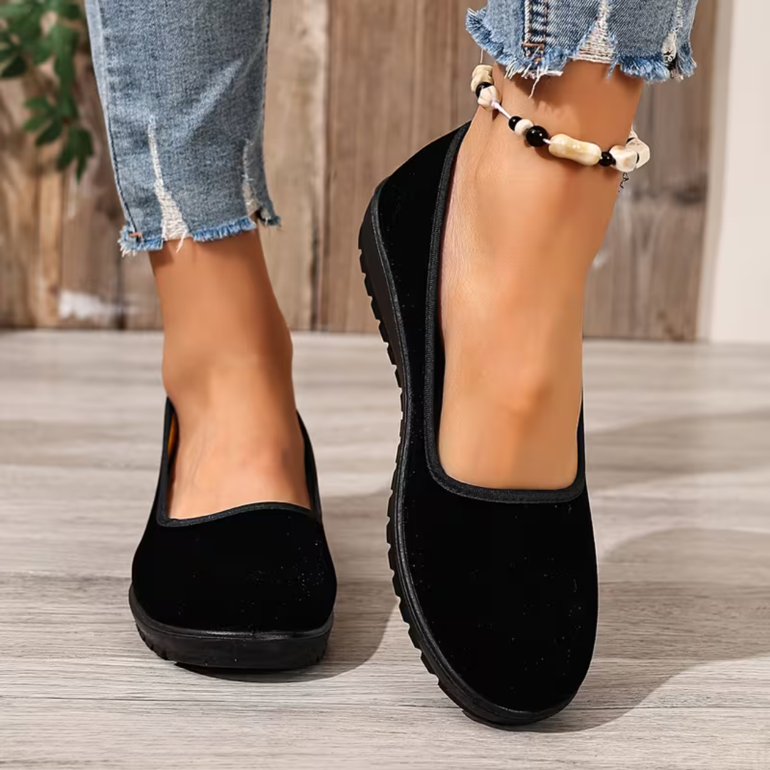 Jacklyn Velvet-Look Slip-On Flats in Black