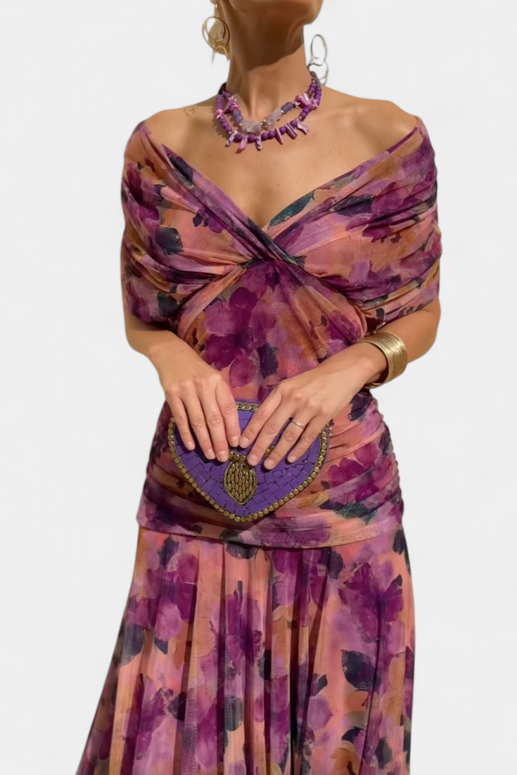 Jaqueline Ruched Maxi Dress in Floral