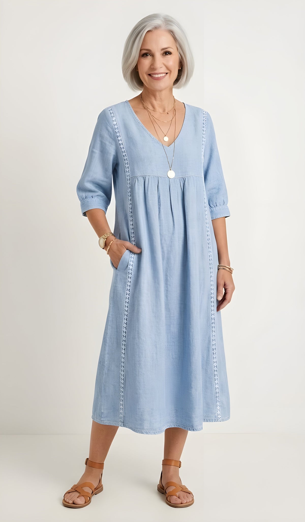 Jemima Lace Trim Dress in Light Blue