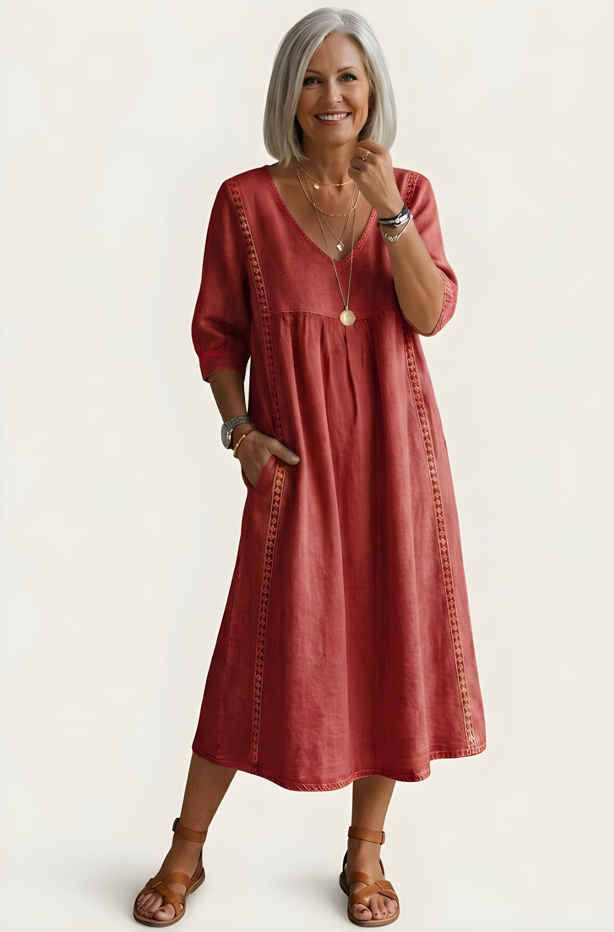 Jemima Lace Trim Dress in Red