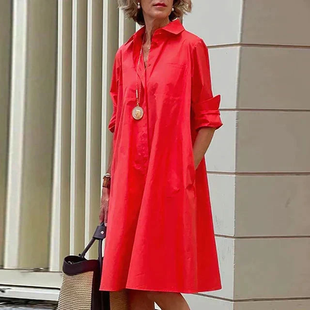 Jessamine Swing Shirt Dress in Red