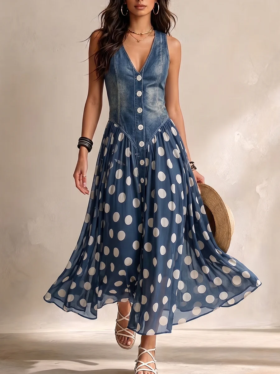 Jessamine Denim Spot Dress in Blue