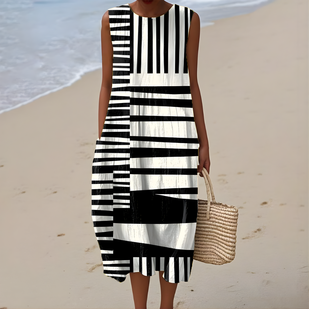 Jessamy Monochrome Stripe Dress in Black & White