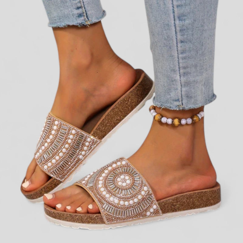 Jill Beaded Cork Slides