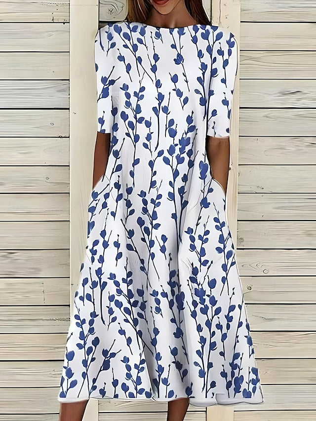 Jillian Sprig Print Dress in Blue