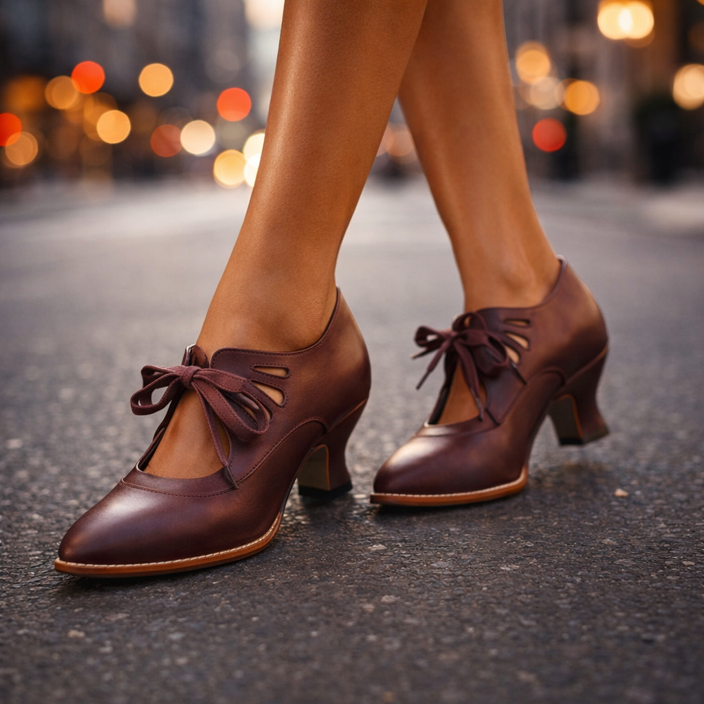 Jillian Lace-Up Cut-Out Heels in Red
