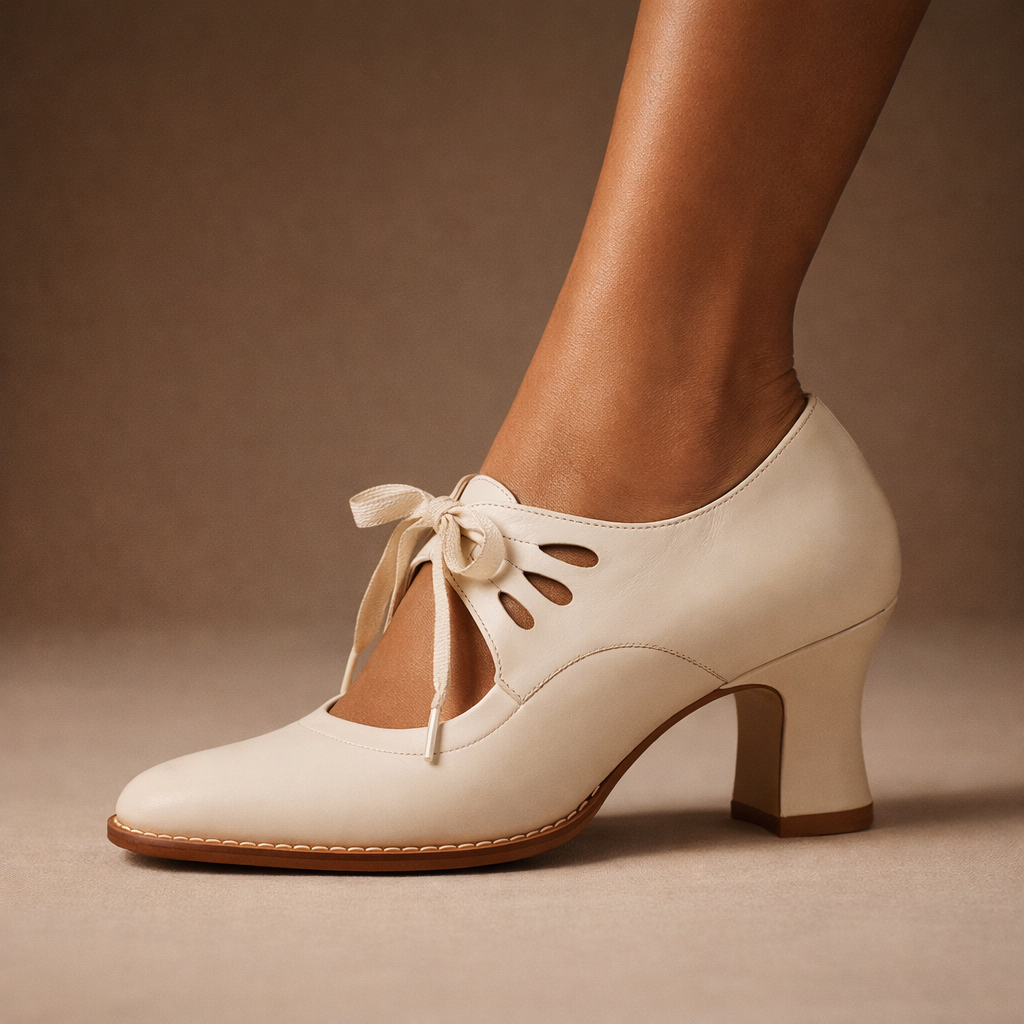 Jillian Lace-Up Cut-Out Heels in White