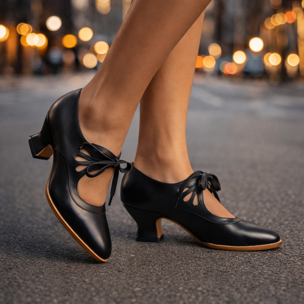 Jillian Lace-Up Cut-Out Heels in Black