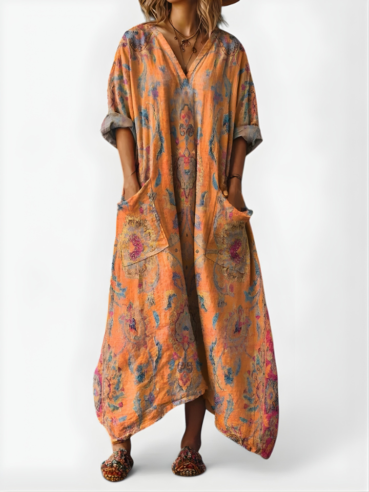 Josiane Kaftan Pocket Dress in Orange