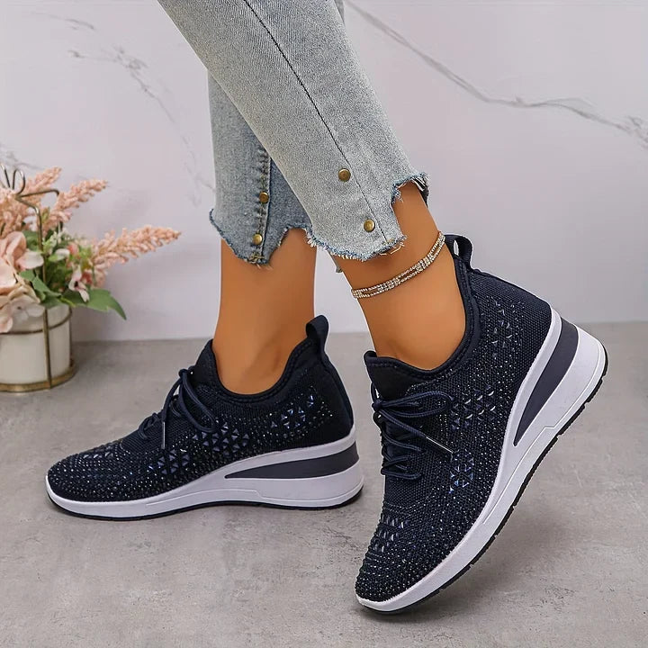 Julie Sparkle Knit Sneakers in Dark Blue