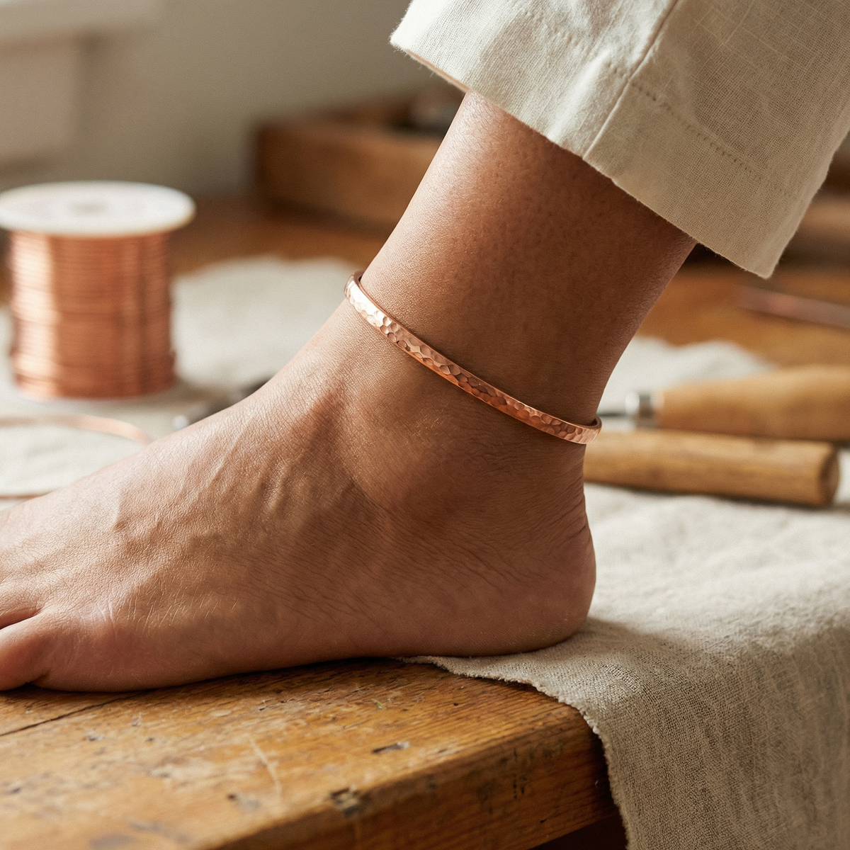 Junia Hammered Open Anklet