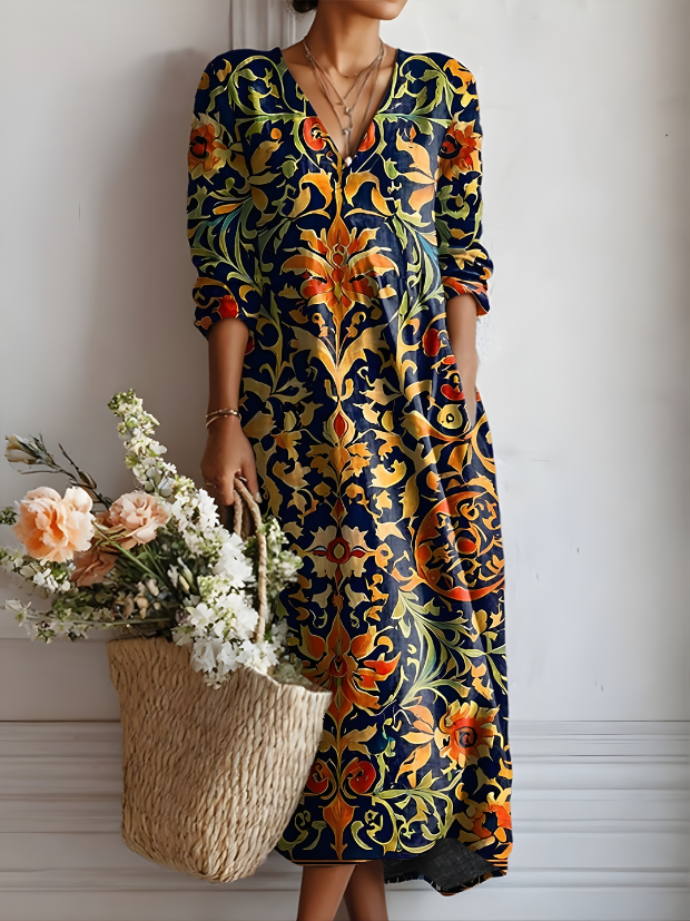 Justyna Scroll Floral Dress in Navy Floral