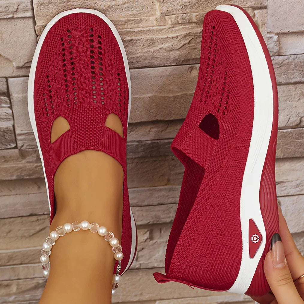 Karen Keyhole Knit Slip-Ons in Red