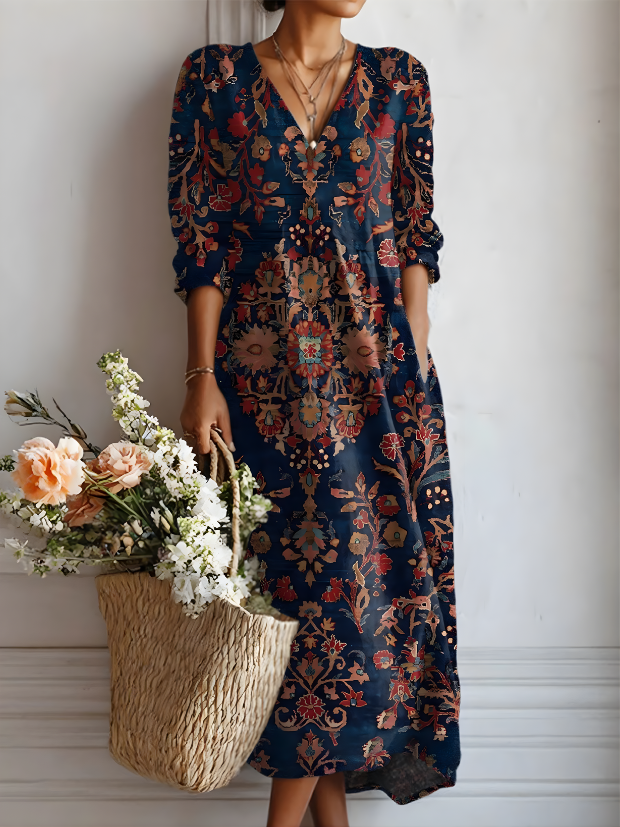 Katia Medallion Print Dress in Navy Paisley