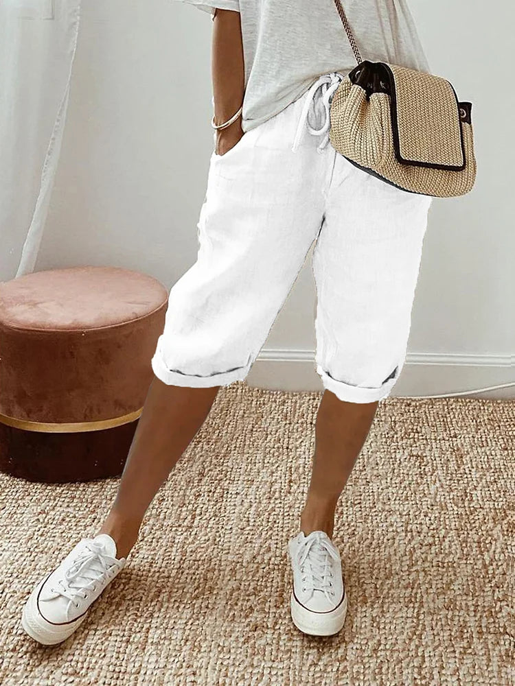 Katy Drawstring Cuffed Shorts in White