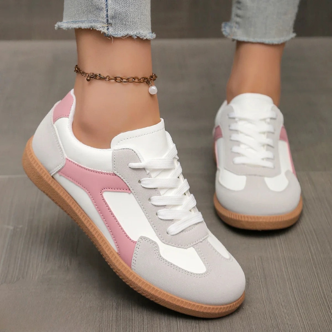Kirsten Retro Lace-Up Trainers in Pink