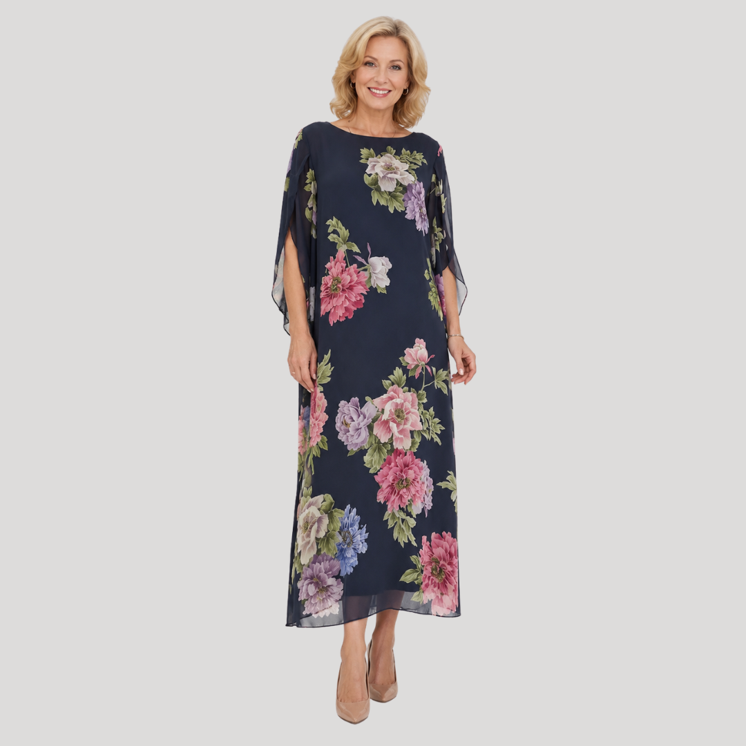 Kitty Bloom Print Dress in Blue