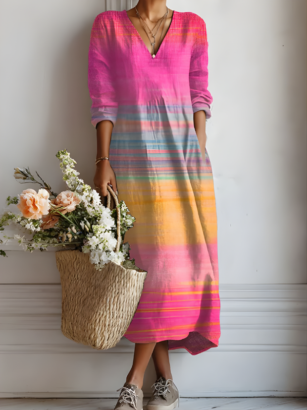 Ksenia Ombre Stripe Dress in Pink Ombre