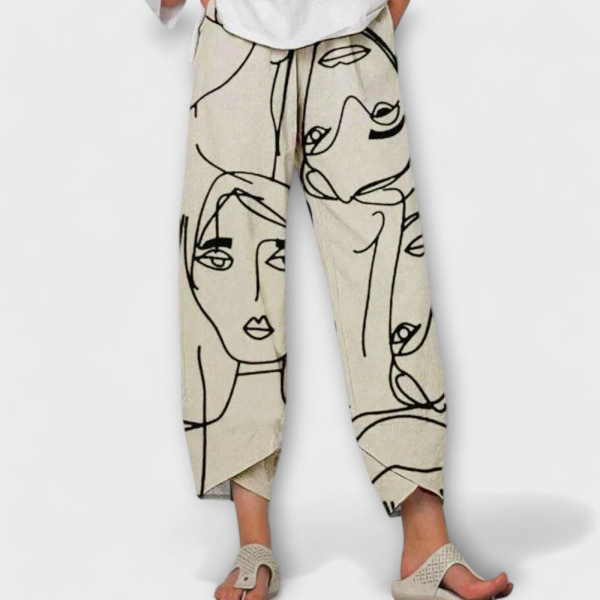 Lacey Line-Art Print Trousers