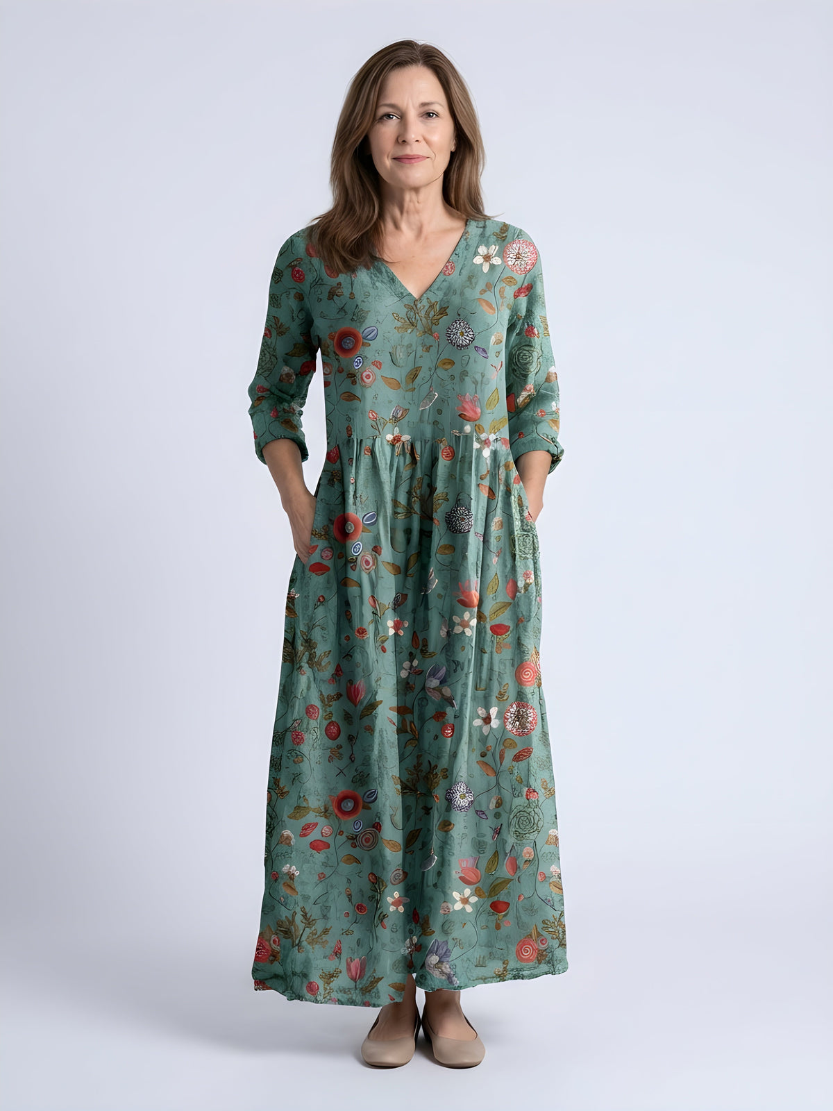 Lacey Ditsy Floral Dress in Green