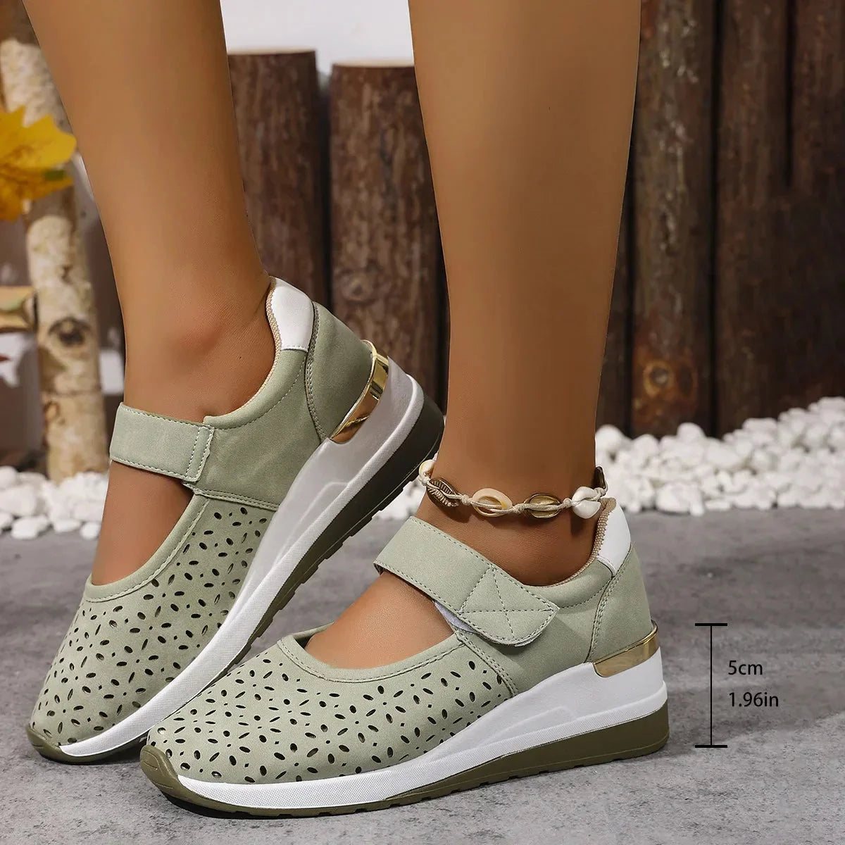 Lakeisha Perforated Strap Sneakers in Mint Green