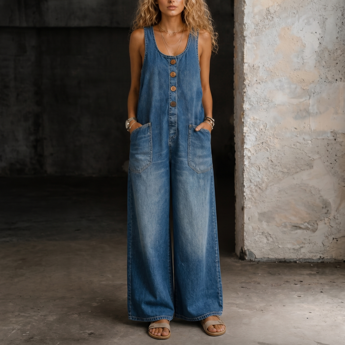 Lauretta Relaxed Bib Overalls in Blue