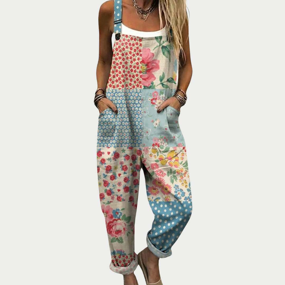 Leatha Patchwork Floral Overalls in Multicolour