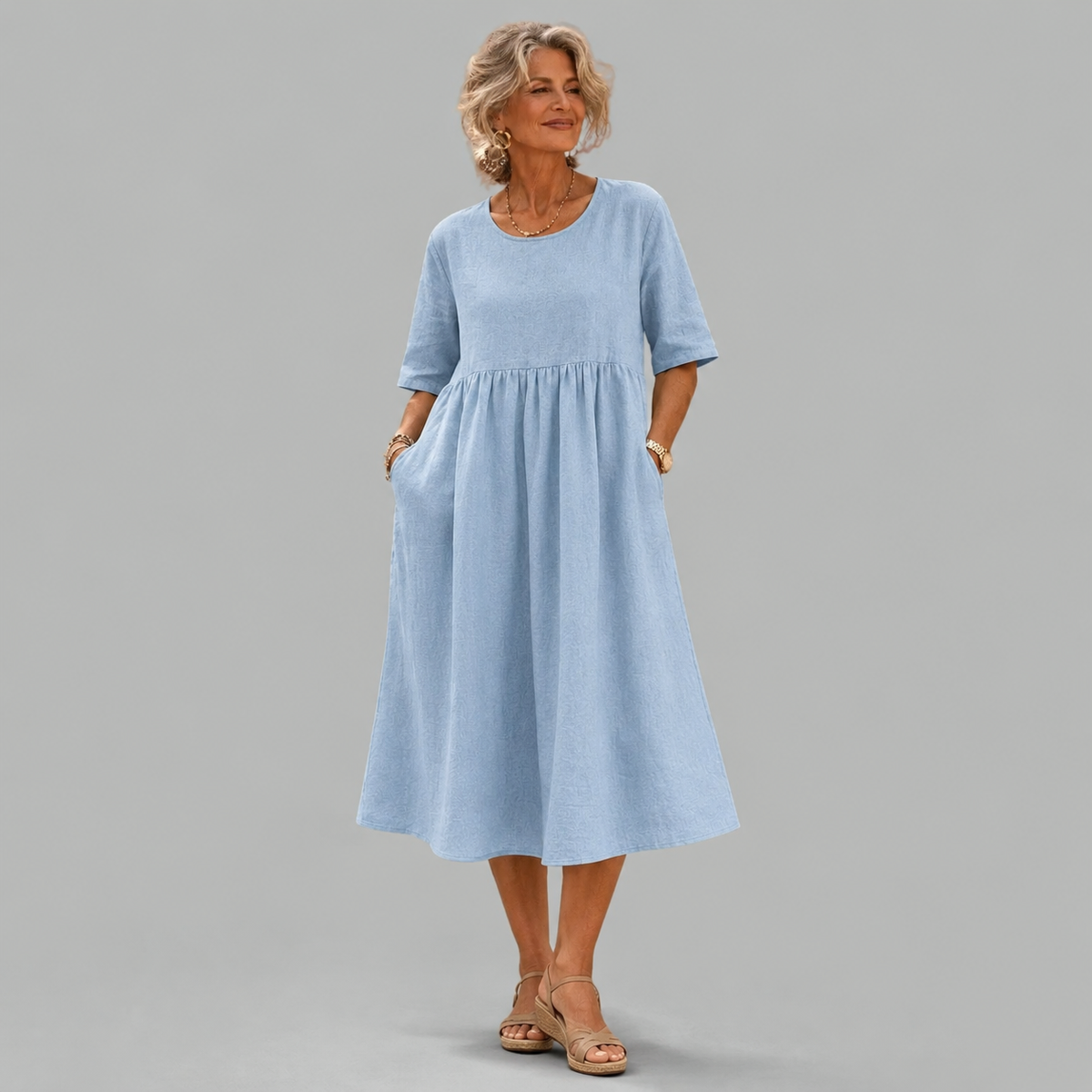 Lenore Empire Waist Dress in Sky Blue