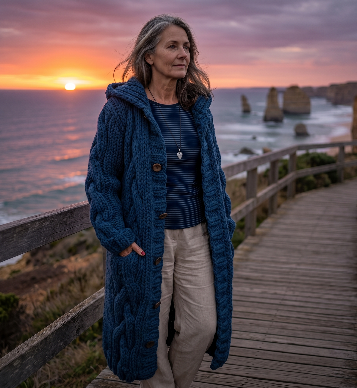Leticia Hooded Longline Cardigan in Blue