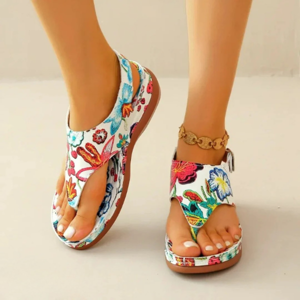 Letitia Floral Toe-Post Wedges in White