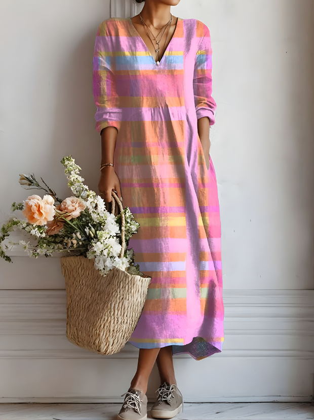 Letizia Check Midi Dress in Pink Check