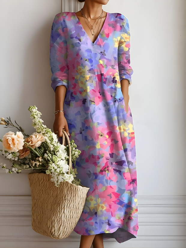 Lidia Watercolour Midi Dress in Purple Watercolour