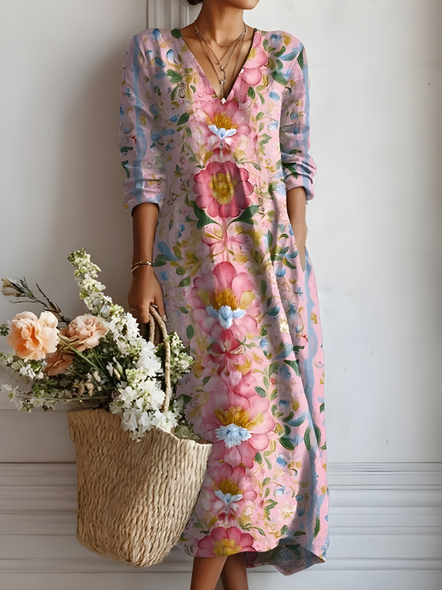 Liliane Floral Midi Dress in Lilac Floral