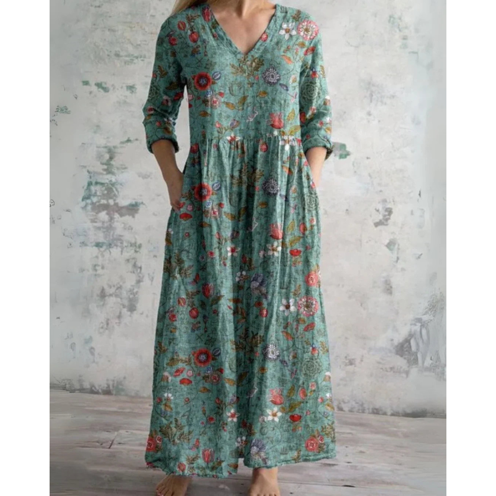 Linnea Folk Print Maxi in Green