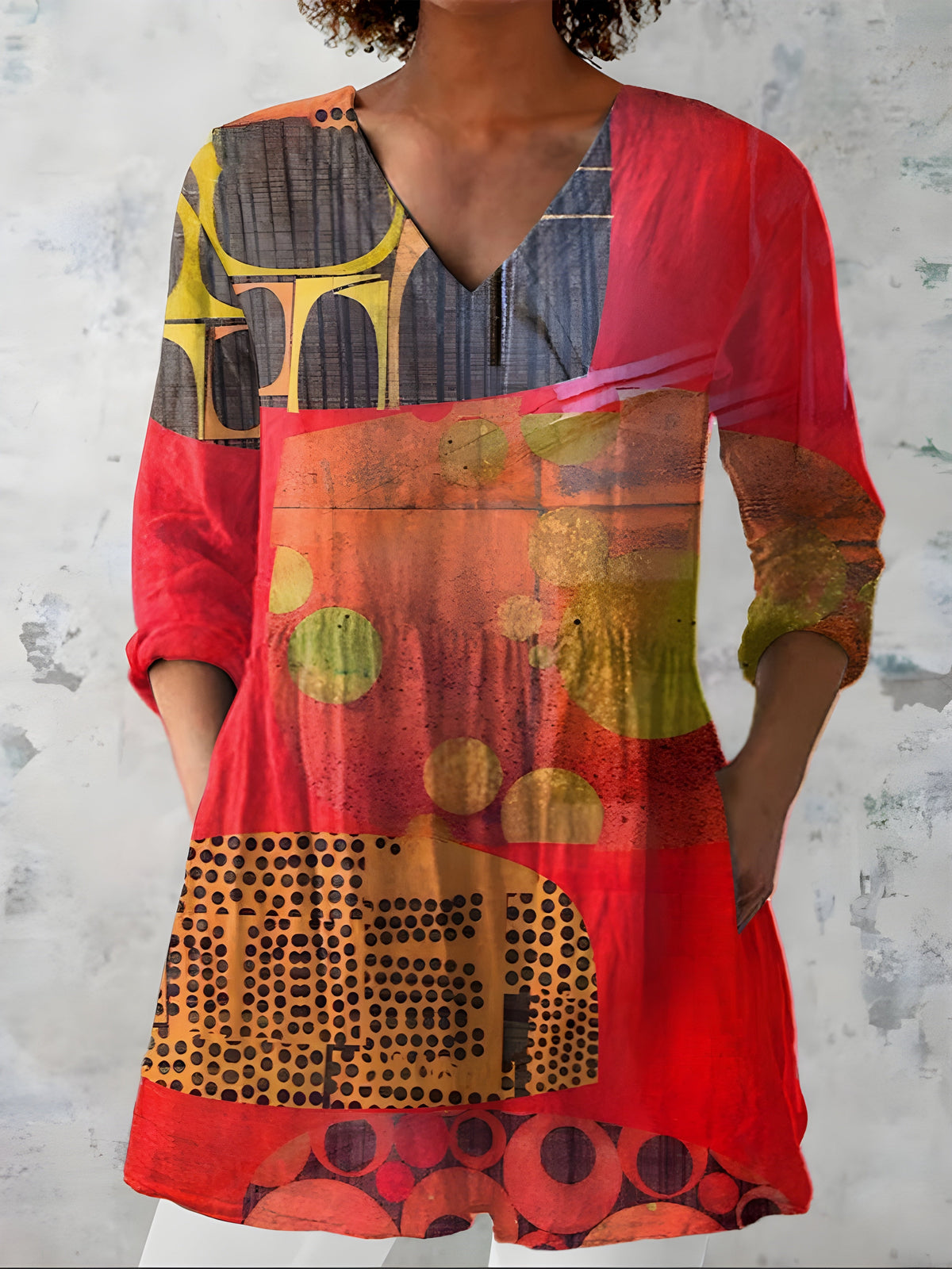 Linnie Abstract Art Tunic in Red