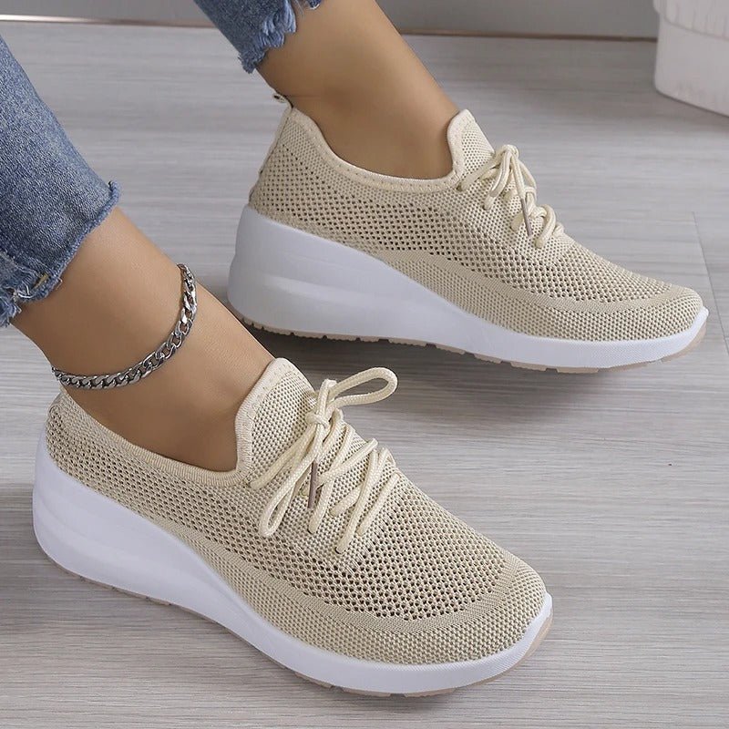 Liv Knit Wedge Sneakers in Beige