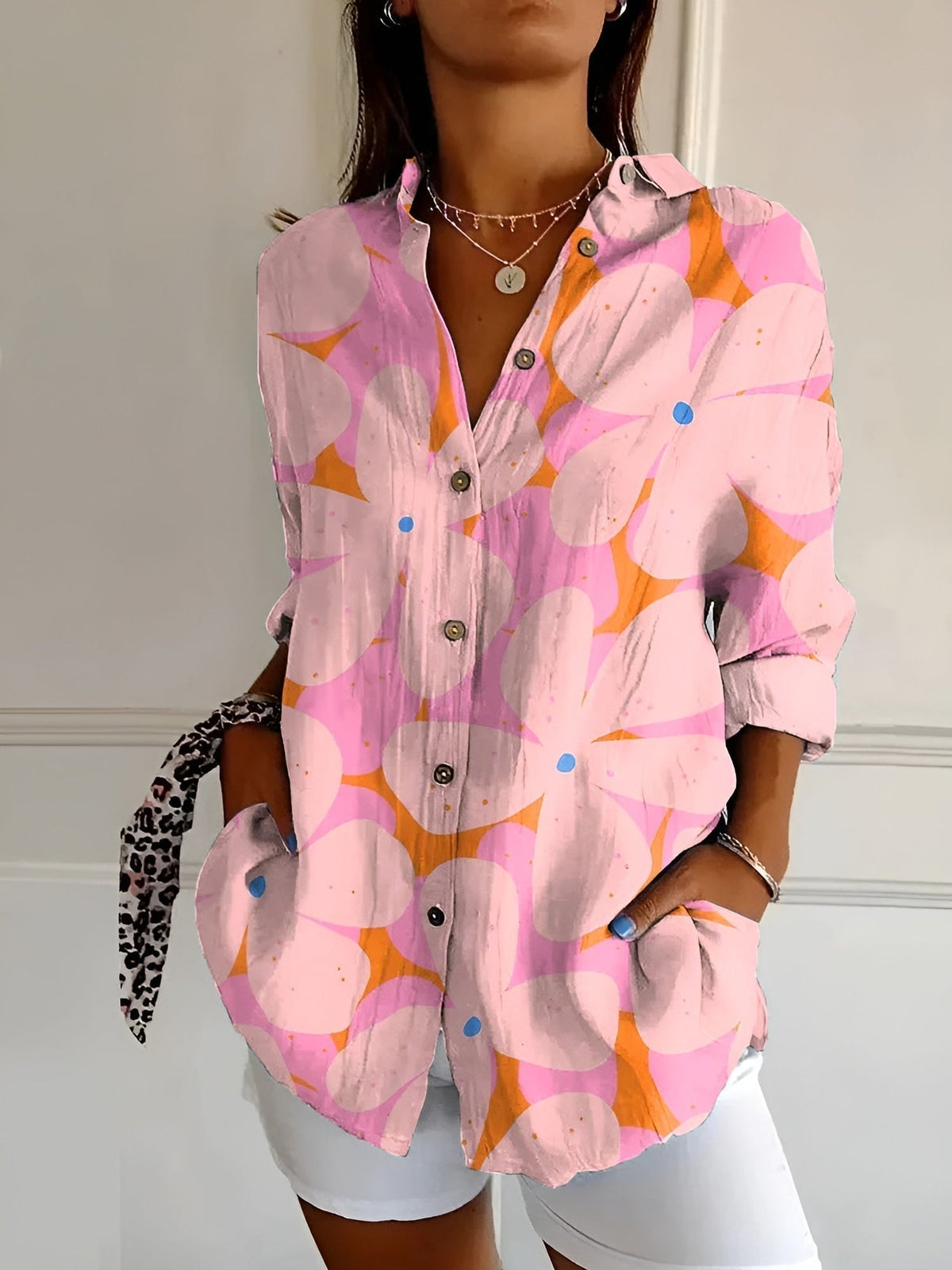 Lou Vine Print Shirt in Pink Flower