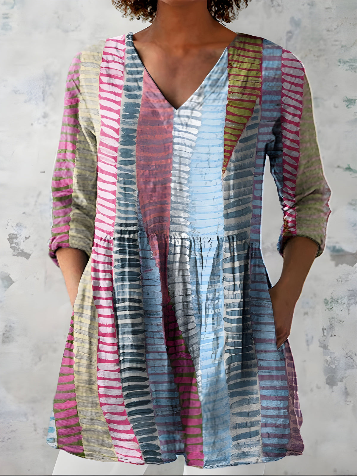 Louella Brushstroke Stripe Tunic in Multicolor