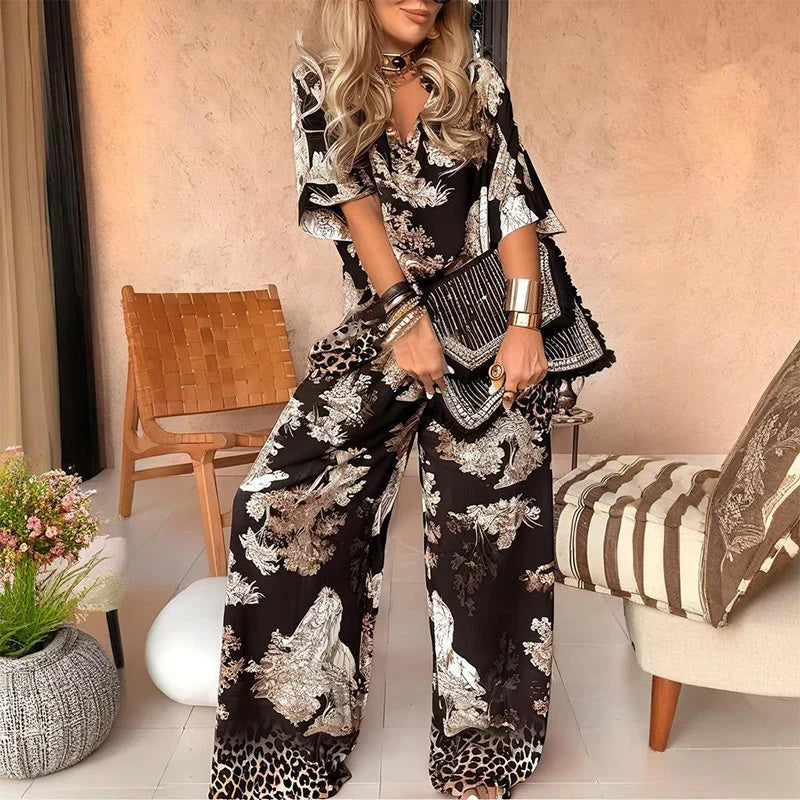 Lucinda Printed Two-Piece Set in Black