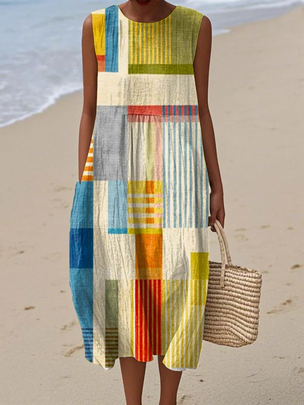 Lynette Patchwork Stripe Dress in Multicolor