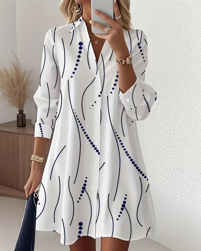Lynnette Wave Print Dress in White