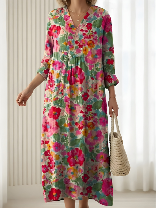 Maddalena Crinkle Floral Dress in Pink Floral