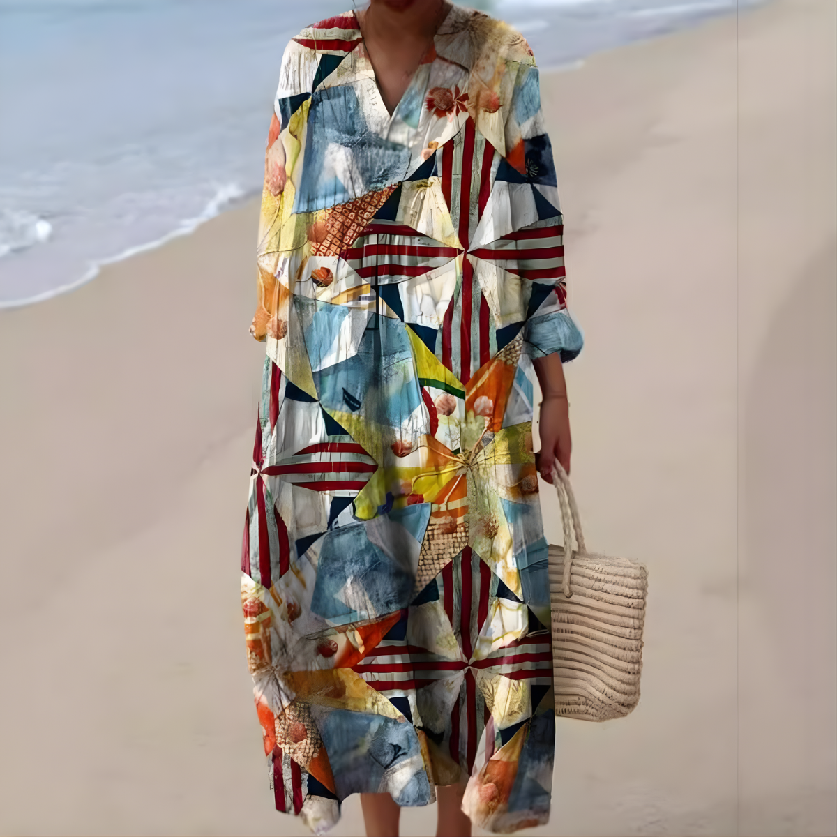 Mafalda Quilt Print Dress in Ocean Multicolour