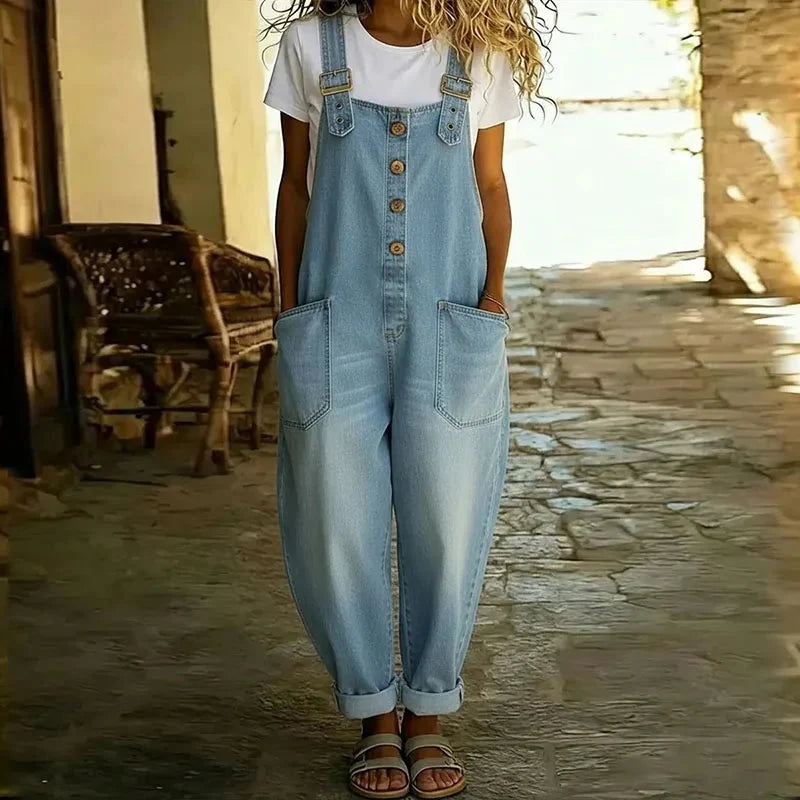 Magdalene Soft Denim Dungarees in Light Blue