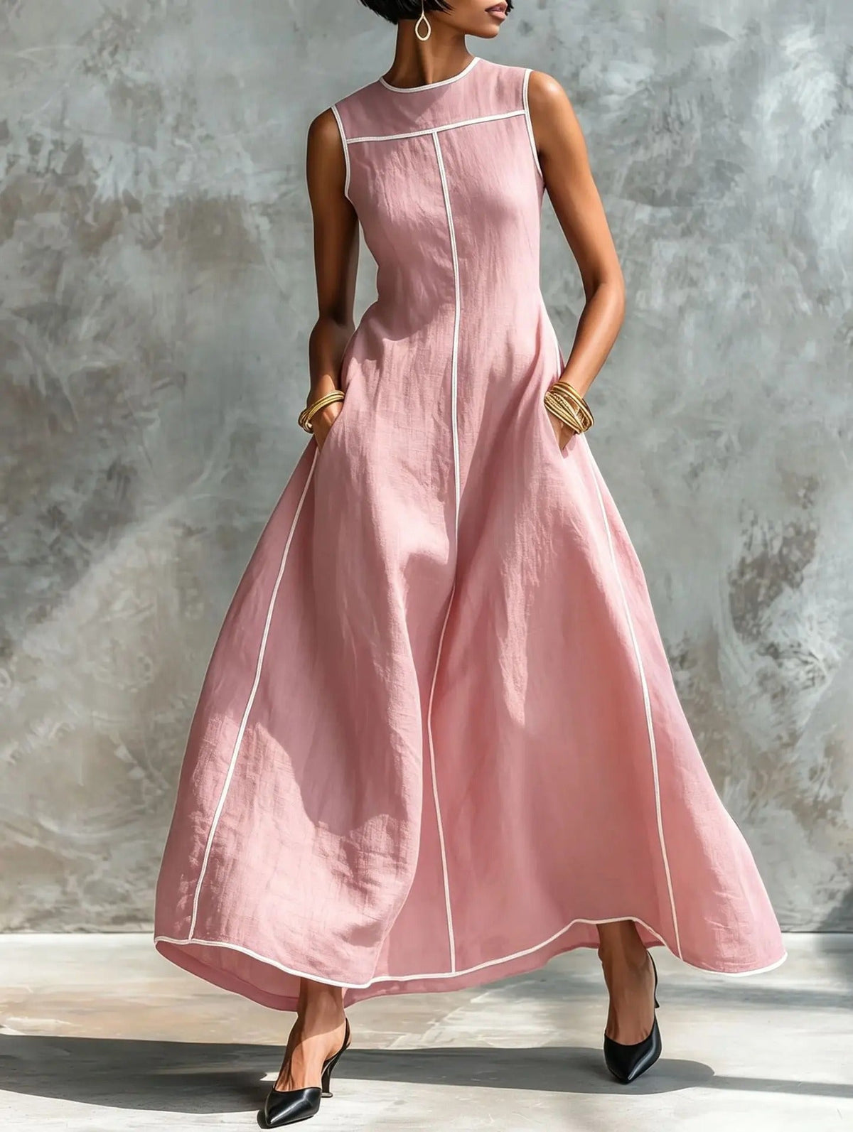 Amélie | Contrast-Trim Flowing Maxi Dress