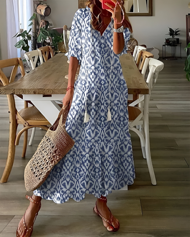 Margherita Tiered Maxi Dress in Blue