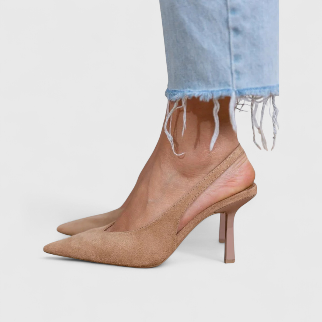 Mariska Pointed Slingback Heels in Beige