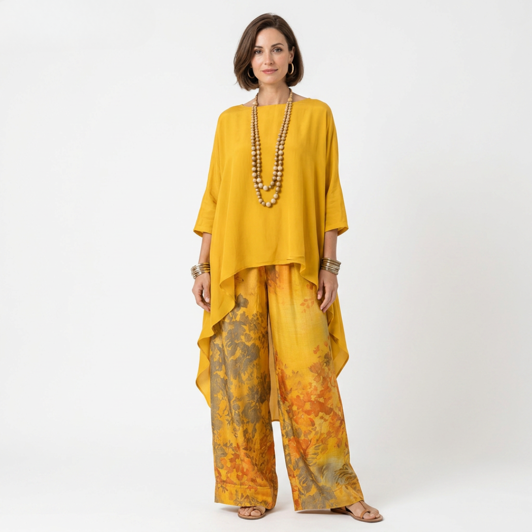 Marjory Draped Hem Set in Yellow